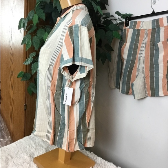 SONOMA 5X multi color stripe drop shoulder camp shirt and short set - Picture 7 of 16